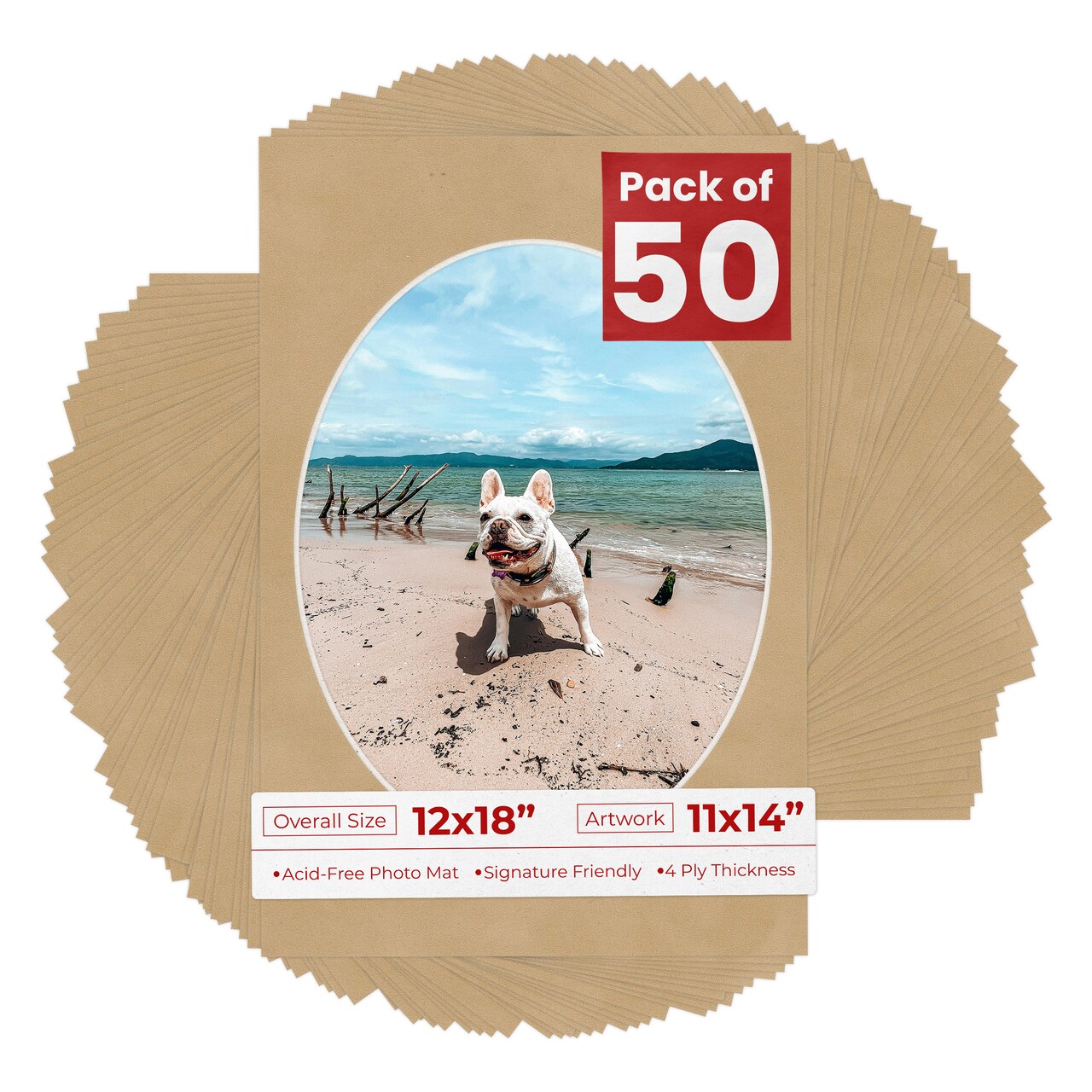 Beige Suede Mat Board for 12x18 Frames - Oval Opening for 11x14 Photos